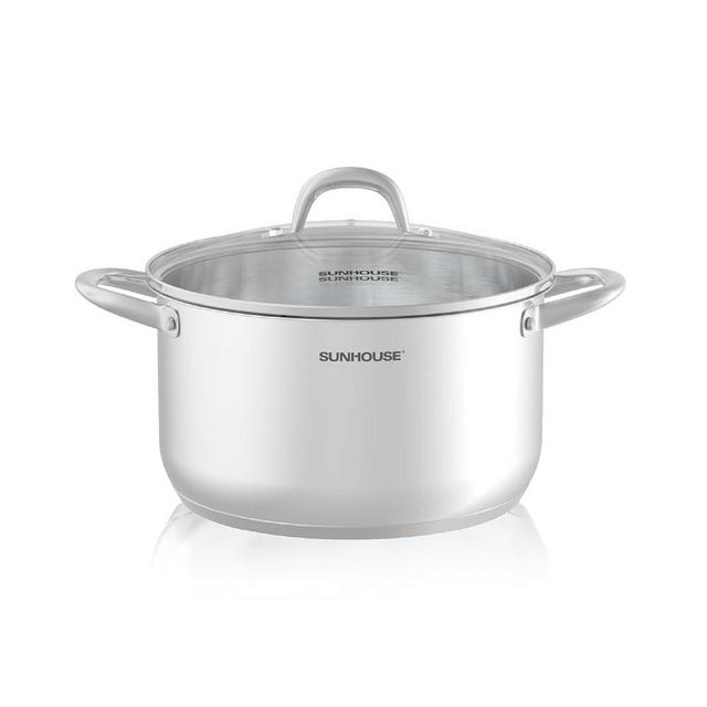 SUNHOUSE 8 Quart Stock Pot with Lid - 3-Ply Bottom Stainless Steel Pasta Cooking Canning Dutch Oven Pot - Induction Compatible for All Stovetops - Dishwasher Safe & Oven Safe
