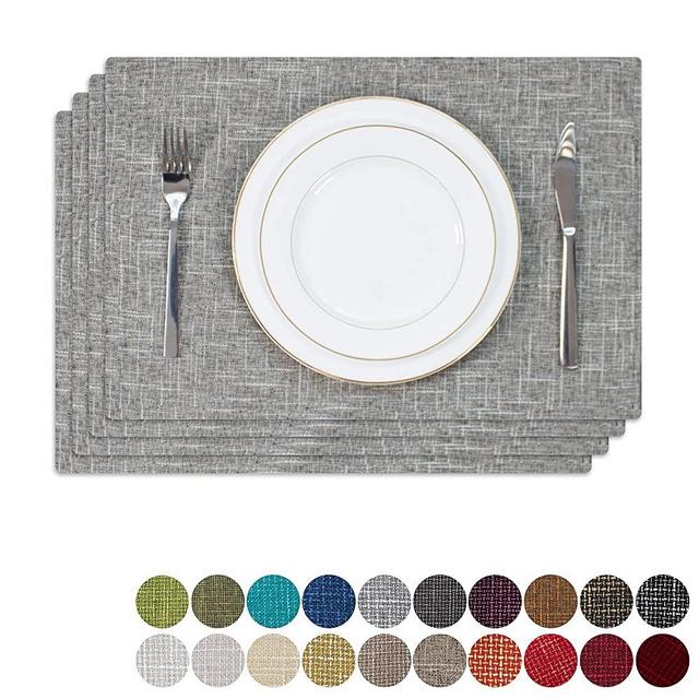 Kevin Textile Placemats, Set of 4 Heat-Resistant Placemats for Kitchen Table, Washable Durable Linen Table Mats Woven Placemats (4 Pcs, 13"x19", Sesame Grey)