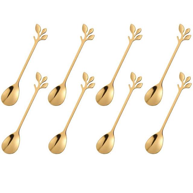 Gold Plated Stainless Steel Mini Coffee Espresso Spoon, Tableware Flatware Dessert Teaspoons Soup Spoons Set of 8, 4.9 inch Specialty Demitasse Stirring Spoons (Gold spoons)
