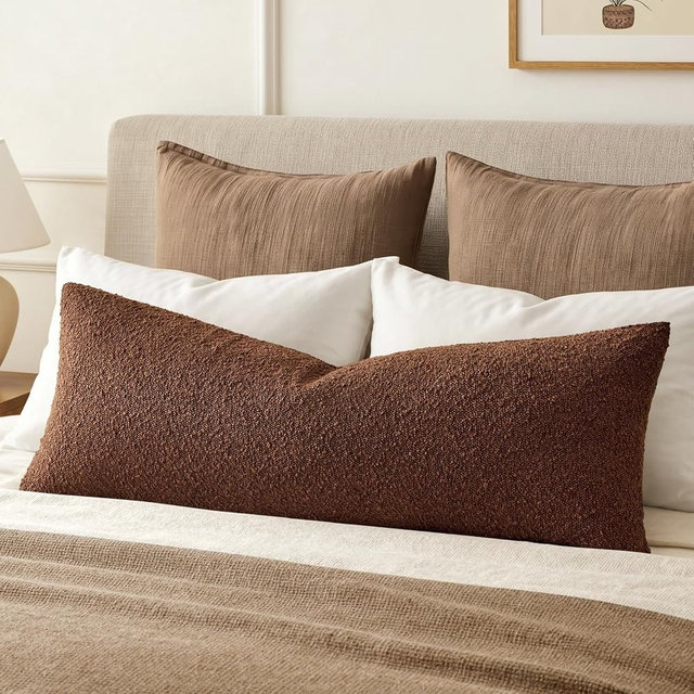 MIULEE Textured Boucle Throw Pillow Cover Chestnut Brown Accent Solid Lumbar Pillow Case Decorative Vintage Soft Pack of 1 Couch Cushion Mid Century Chair Sofa Bedroom Livingroom Home Decor,24x12 Inch