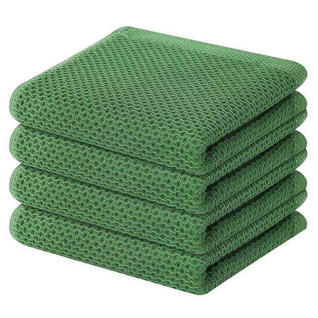 Homaxy 100% Cotton Waffle Weave Kitchen Dish Towels, Ultra Soft Absorbent Quick Drying Cleaning Towel, 13x28 Inches, 4-Pack, Grass Green