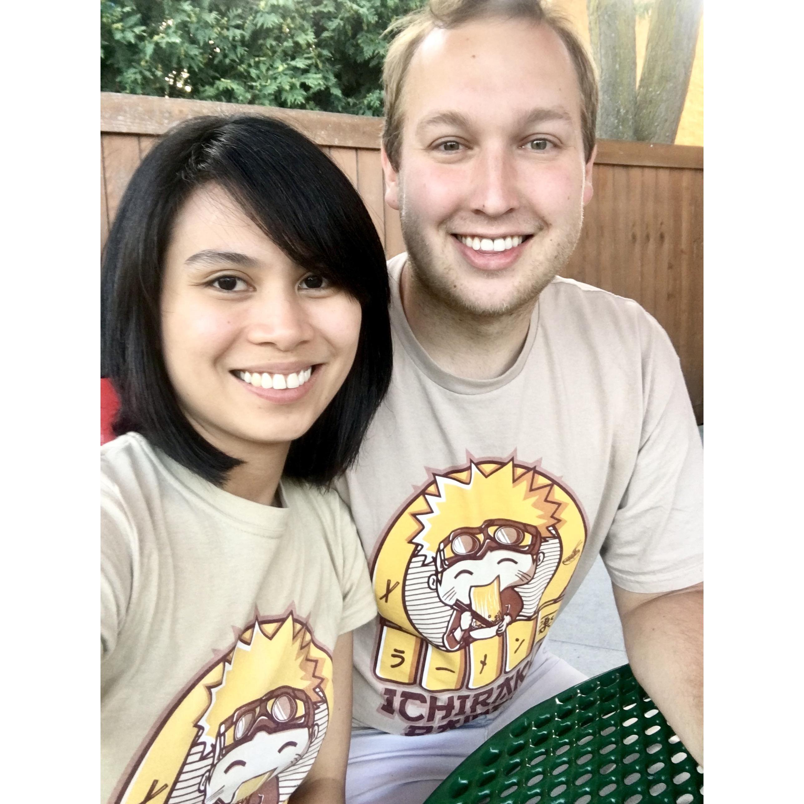 Naruto couple shirt! 

Influenced by Jerimae, Steven embraced the world of anime.