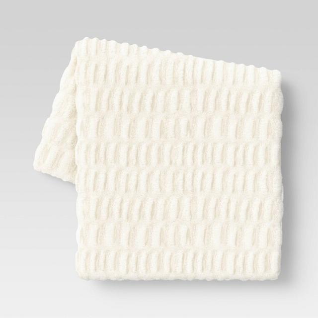50"x60" Ruched Faux Rabbit Fur Throw Blanket Cream - Threshold™