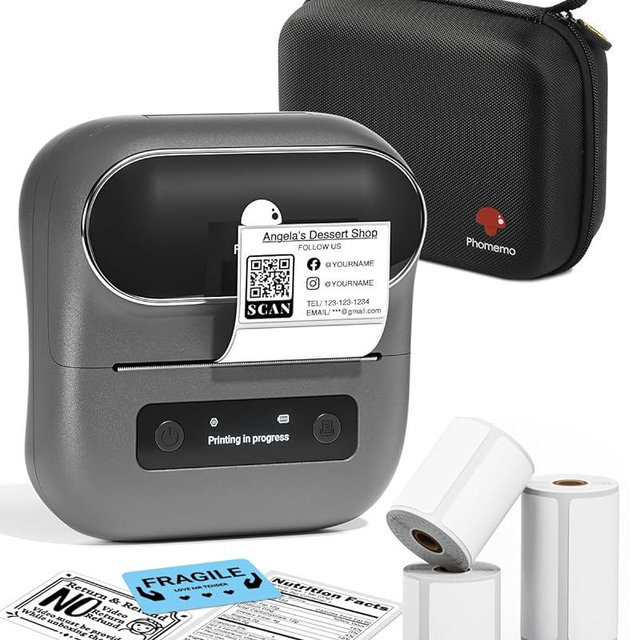 Phomemo Label Printer, M220 Label Maker, Thermal Barcode Label Printer, Bluetooth Label Maker Sticker Maker for Home, Office, School, Compatible with Phone & Laptop