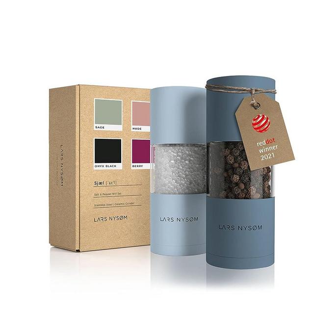 LARS NYSØM Salt and Pepper Grinder Set I Salt and Pepper Mills with Adjustable Ceramic Grinder 2 pieces I Manual Design Spice Grinder Set I Blue Stone/Baby Blue