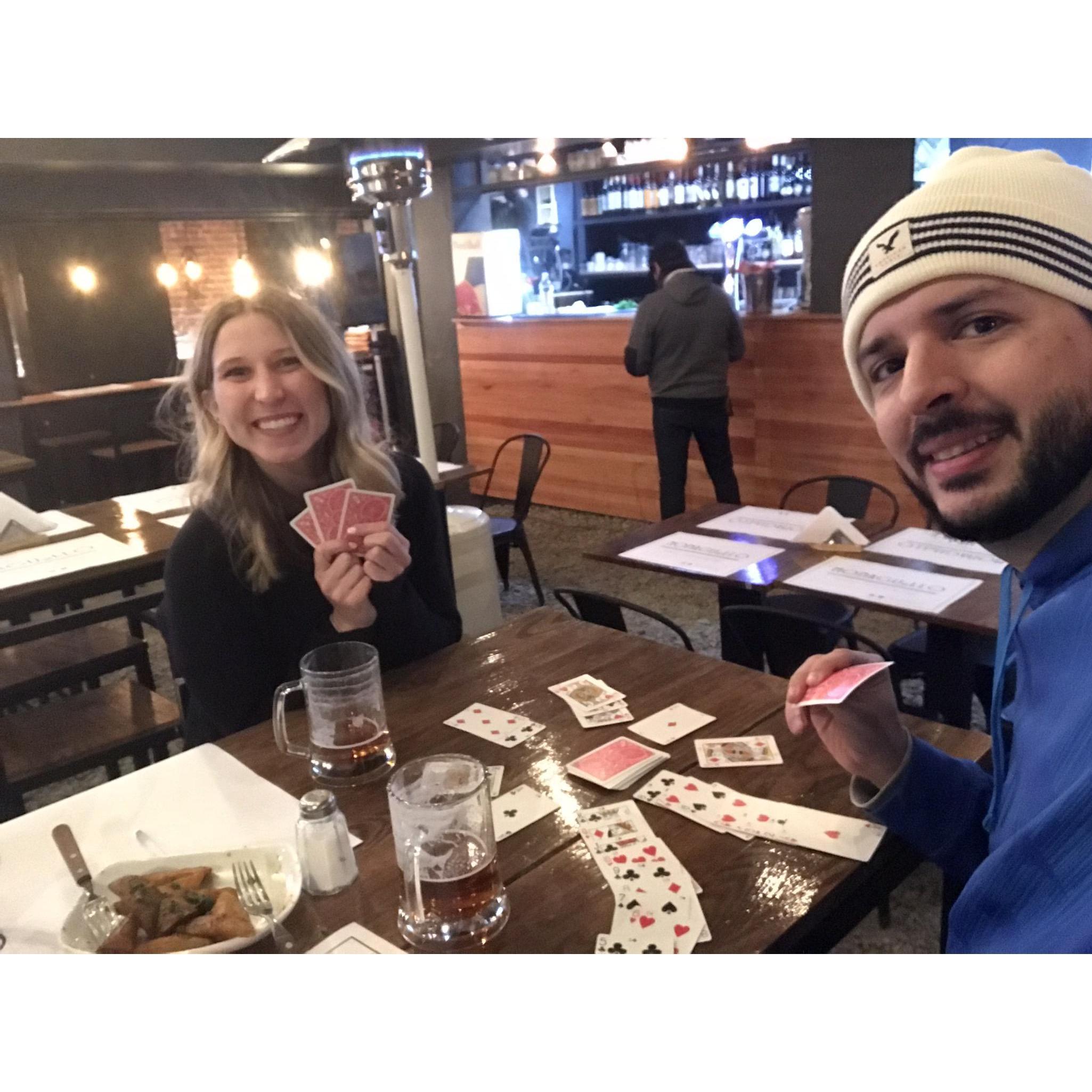 How Ashley and Dani spent most of their travels together, playing cards while sharing peanuts and beer!