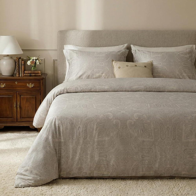 HeimenAogo Egyptian Cotton Duvet Cover Queen Size Sateen Weave, Silky Soft Boho Duvet Cover Zipper Closure, Long Staple Cotton Bed Linen Boteh Damask Medallion Paisley 3Pcs