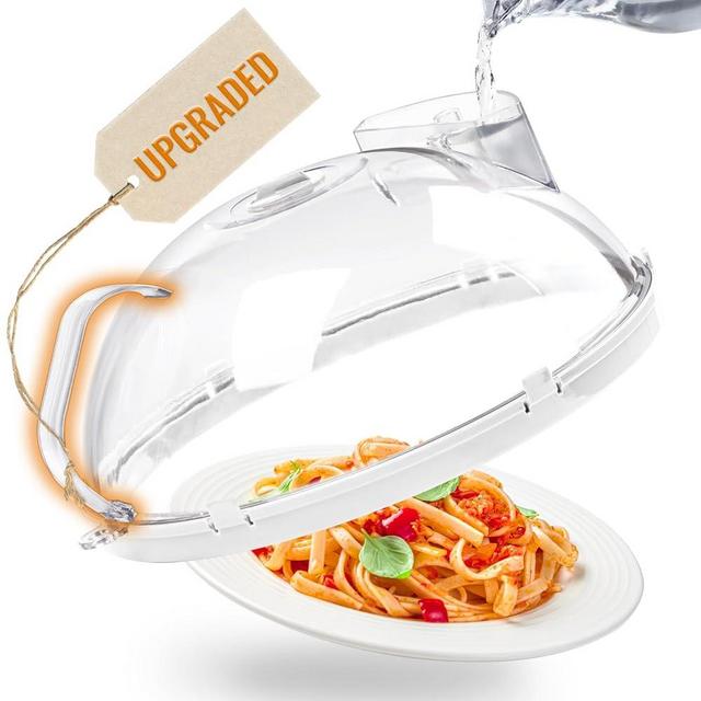 Gracenal Microwave Food Cover, 12 Inch Microwave Splatter Cover with Water Steamer and Integrated Handle, Clear Splatter Guard Microwave Cover for Food, White Kitchen Accessories Gifts for Mom
