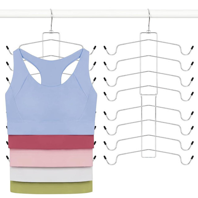 TOPIA HANGER 2 Pack Tank Top Hanger, 8 Layers Bra Hanger Space Saving, Sport Yoga Bras Holder, Closet Organizers and Storage for Camisoles Tank Tops Sports Yoga Bras Swimsuits, Silver CT79B