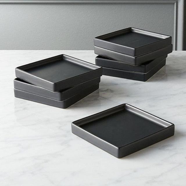 SET OF 8 BENTO MATTE BLACK APPETIZER PLATES