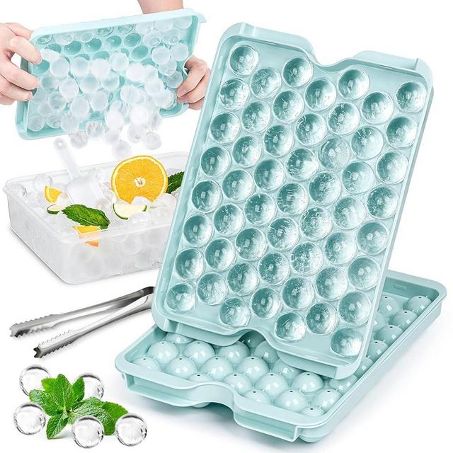 Combler Ice Cube Tray with Lid and Bin, Small Round Ice Cube Trays for Freezer 2 Pack, Upgraded 53X2 Pcs Wide Thin Ice Tray Easy Release, Small Ice Maker, Mini Sphere Ice Mold for Chilling Drinks