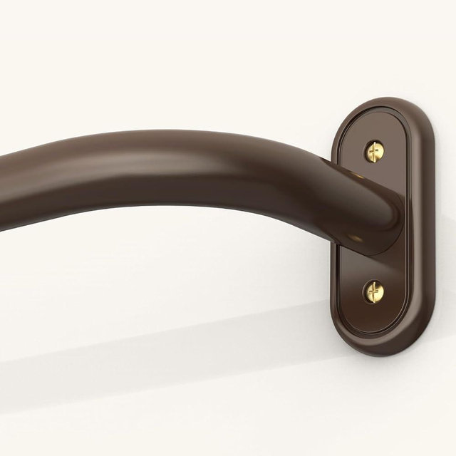 JRZOO Wrap Around Curtain Rods Bronze, Blackout Heavy Duty Curtain Pole for Windows 48 to 84 Inch, 1" Decorative Room Darkening Curved Modern Drapery Rod (Bronze/Unique Design/All Matel)