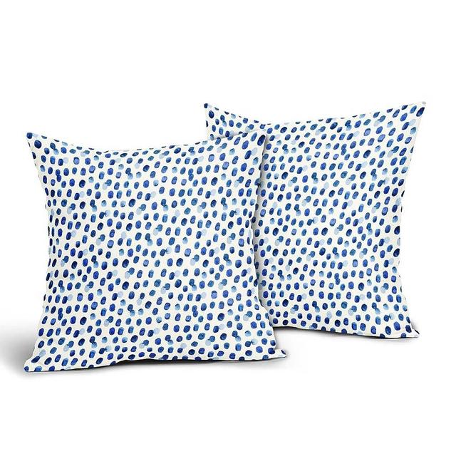 Sweetshow White and Blue Dot Pillow Covers 18x18 Inch Watercolor Brushstroke Polka Dot Throw Pillows Case Boho Blue Square Linen Decor Cushion Cover for Patio Furniture Bedroom Outdoor 2 Packs