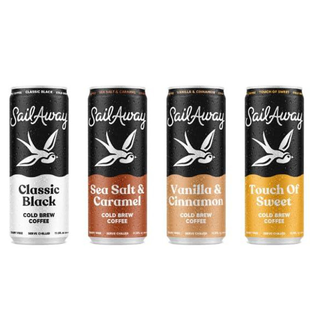 Sail Away Coffee Cold Bew Coffee Cans Variety Pack - Smooth, Less Acidic, Gluten-Free, Dairy-Free, 11.5 Ounce (Pack of 12)