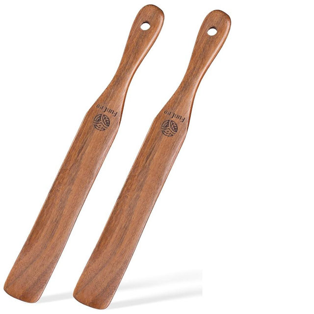 2 Pack Wooden Spurtle for Sourdough Starter, Mixing, Reaching Bottom of Jar, Dough Whisk, Long Handle Jar Spatula, Spurtles Kitchen Tools Teak Wood Kitchen Utensils kit for Baking, Cooking