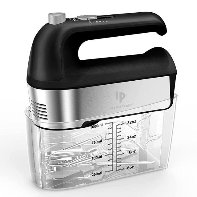 Hand Mixer Electric, 450W Kitchen Mixers with Scale Cup Storage Case , Turbo Boost / Self-Control Speed + 5 Speed + Eject Button + 5 Stainless Steel Accessories , For Easy Whipping Dough ,Cream ,Cake