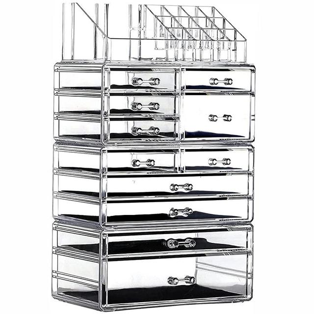 Cq acrylic Makeup Organizer Skin Care Large Clear Cosmetic Display Cases Stackable Storage Box With 11 Drawers For Vanity,Set of 4