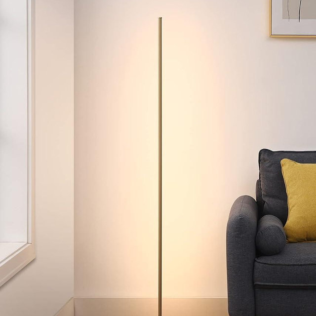 DEWENWILS LED Corner Floor Lamp, 57.5" Minimalist Dimmable Slim Lighting, Standing Tall Mood Lamp for Living Room, Bedroom, Office, 3000K Warm White Light (Gold)