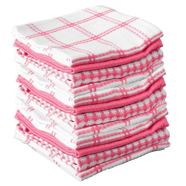 T-Fal Premium Waffle Dish Cloths: Highly Absorbent, Super Soft Long Lasting - 100% Cotton, 12"x13" Towel for Cleaning & Drying, (12-Pack), Pink