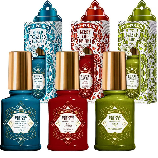 Poo-Pourri Toilet Spray, Holiday Pack Gift Set - Berry and Bright Balsam Bum and Sugar Toasted Toots Includes 3 2-Ounce Bottles