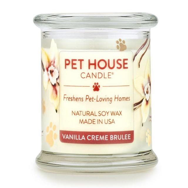 One Fur All 100% Natural Soy Wax Candle, 20 Fragrances - Pet Odor Eliminator, Up to 60 Hours Burn Time, Non-Toxic, Reusable Glass Jar Scented Candles – Pet House Candle, Vanilla Creme Brulee