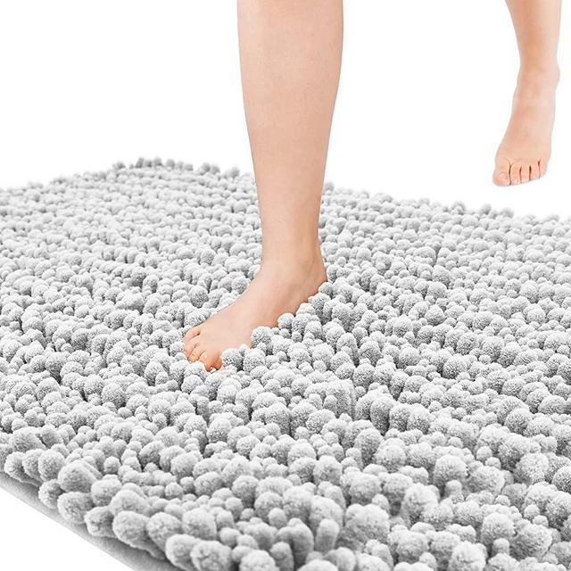 Yimobra Original Luxury Chenille Bath Mat, 24 x 17 Inches, Soft Shaggy and Comfortable, Large Size, Super Absorbent and Thick, Non-Slip, Machine Washable, Perfect for Bathroom, Silver