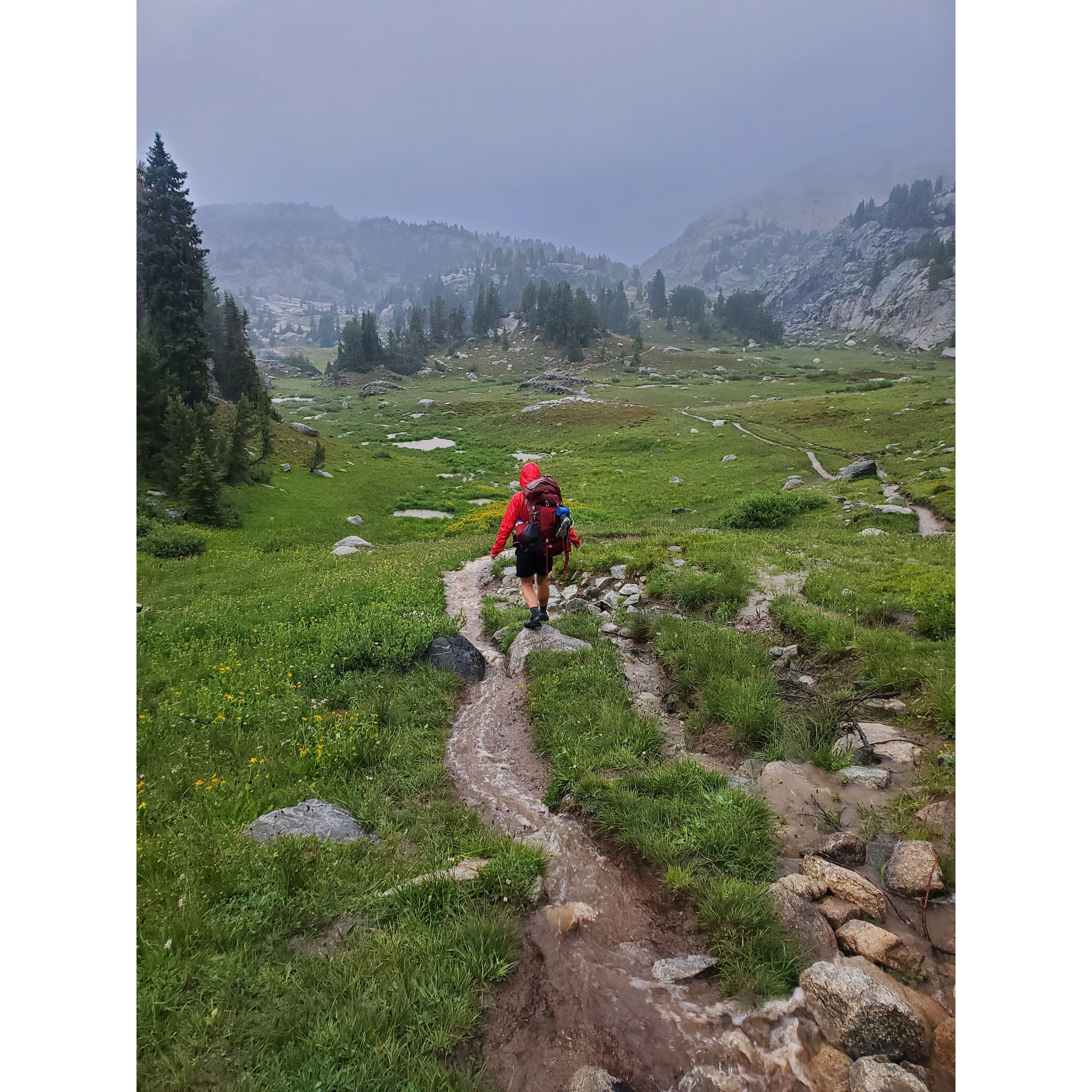 Dragged Cody on his first backpacking trip and it rained for 24 hours straight.