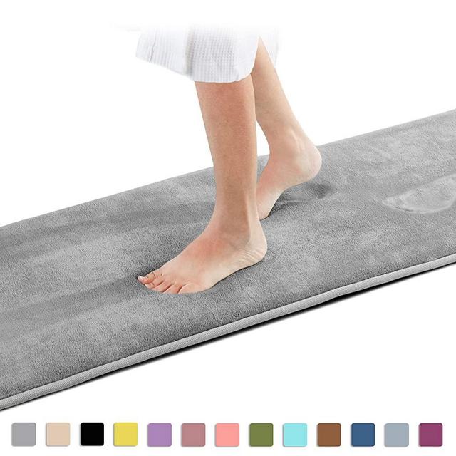Genteele Memory Foam Bath Mat Non Slip Absorbent Super Cozy Velvet Bathroom Rug Carpet (60 inches X 17 inches, Gray)