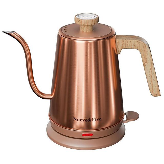 Nueve&Five Gooseneck Electric Kettle with Thermometer， Copper Tea Kettle with Auto Shut-Off，1000W Hot Water Kettle Electric of Stainless Steel， Electric Kettles for Boiling Water， Coffee & Tea