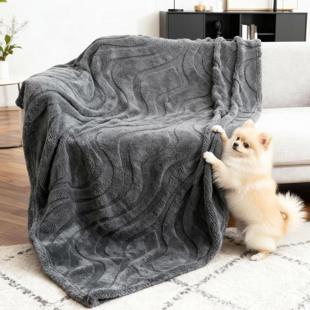 BoxZone Waterproof Dog Blanket for Couch – Double Sided Washable Cat Puppy Blanket, Durable Furniture Protector for Dogs and Cats, Grey L(60×50)"
