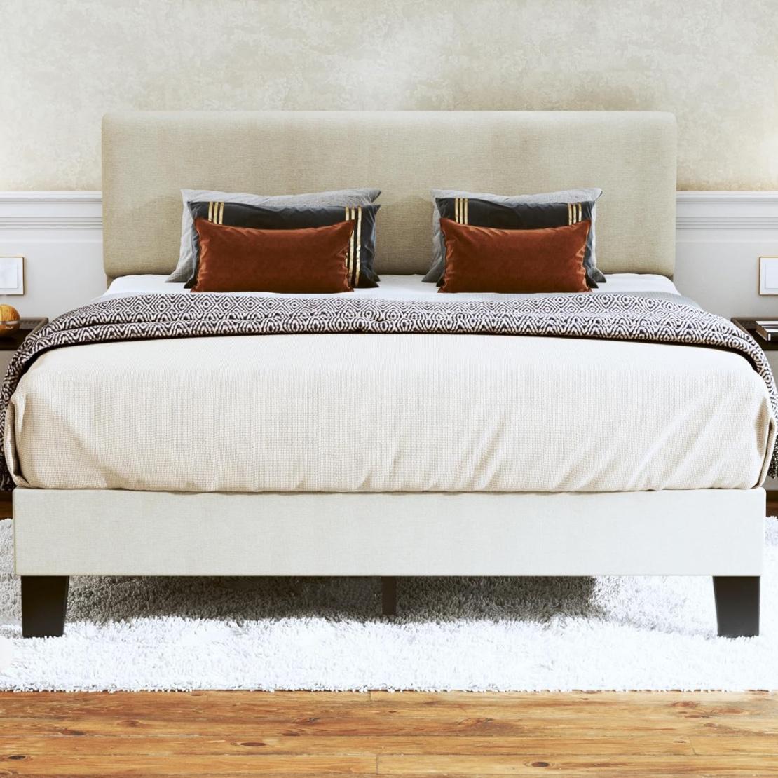 Queen Bed Frame with Adjustable Headboard Upholstered Bed Frame Platform Linen Fabric Headboard Wooden Slats Support/No Box Spring Needed/Easy Assembly/Mattress Foundation, Beige