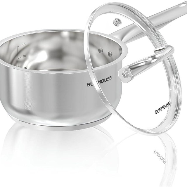 Sunhouse – 1.5 quart Stainless Steel Sauce Pan with Lid - PFOA-FREE, Stainless Steel Sauce Pan, Induction base, Stay-Cool Handle, Compatible with All Cooktops Gas, Geramic, Electric etc.