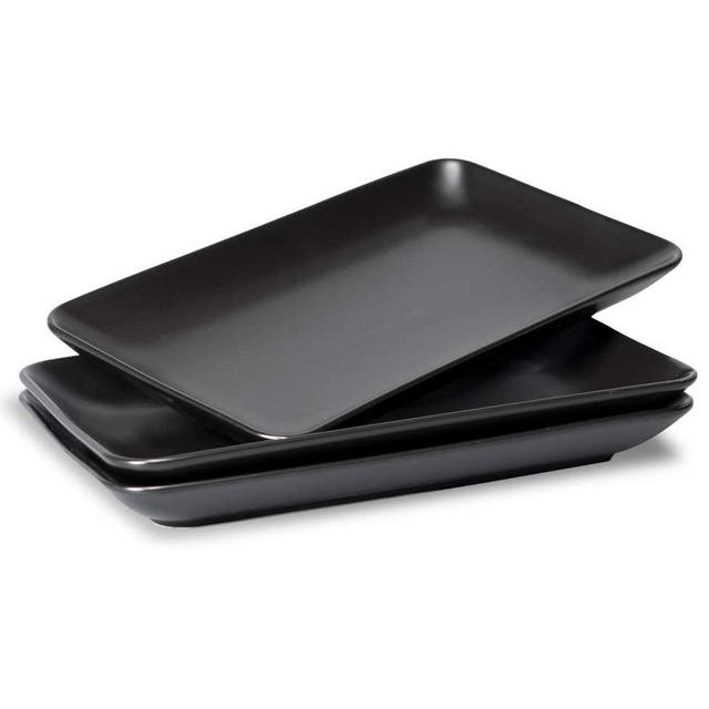 10 Inch Matte Ceramic Rectangular Serving Platters, Matte Black, Set of 3