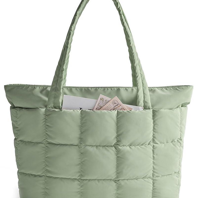 BAGSMART Expandable Tote Bag for Women, Puffer Work Tote Handbag, Quilted Carry On Bag for Travel Gym
