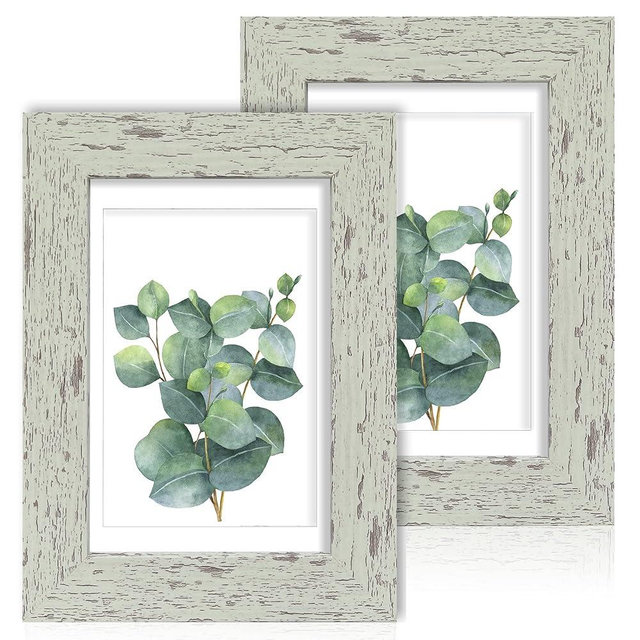 Hongkee 4x6 Picture Frame Set of 2, Made of Real Glass and Sage Green Wooden Frame - Display Pictures 3.5x5 with Mat or 4x6 Without Mat, 4 by 6 Photo Frame for Wall or Tabletop Display