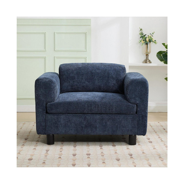 Streamdale Furniture Modern Oversized Armchair Comfy Accent Chair Single Sofa for Living Room Bedroom Office Apartment, Woven Velvet Fabric, Blue