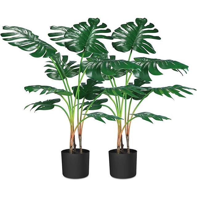 CROSOFMI Artificial Monstera Deliciosa Tree 37" Fake Tropical Palm Plant, Perfect Faux Swiss Cheese Plants in Pot for Indoor Outdoor House Home Office Garden Modern Decoration Housewarming Gift,2 Pack