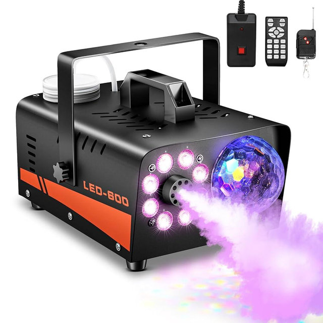 Dashsafe Fog Machine, Smoke Machine with Disco Ball Lights, 600W and 4000CFM with 13-Color LED Effects, Wired And Wireless Remote Controls, Ideal for Indoor, Outdoor, Halloween, Wedding, and Parties