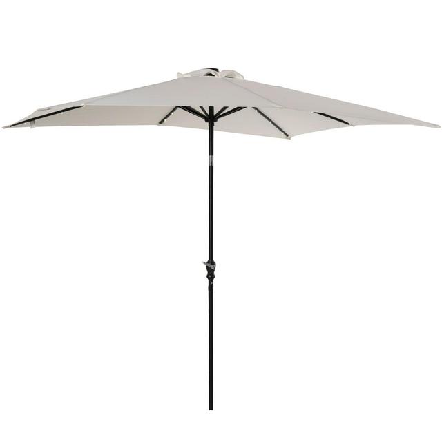 Outsunny 9' x 7' Solar Umbrella, LED Lighted Patio Umbrella for Table or Base with Tilt & Crank, Outdoor Umbrella for Backyard, Pool, Beach, White