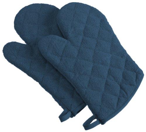 DII 100% Cotton, Quilted Terry Oven Set Machine Washable, Heat Resistant with Hanging Loop, Ovenmitt, 7 x 13, Blue, 2 Piece