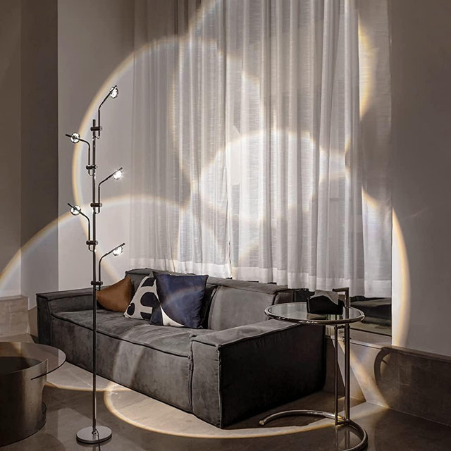 TACAHE Halo Projector Floor Lamp - 4000K LED with Replaceable RGB Filters - Light and Shadow Mood Light - Multi-Head Ambient Decor Lighting for Bedroom, Living Room - 73" - 12W - Chrome