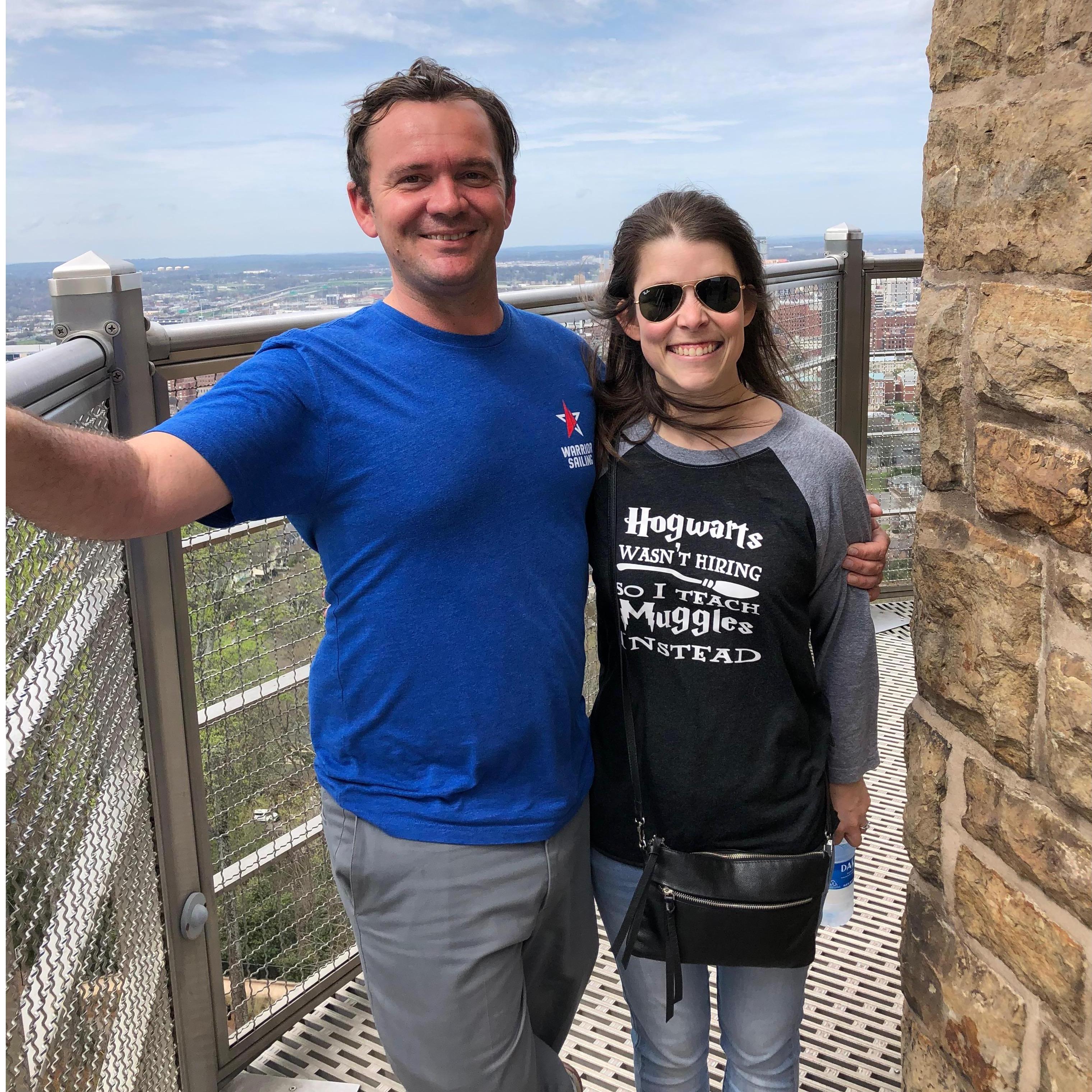 Sightseeing Birmingham before my cousin's wedding in March 2020.  This was a surprisingly good picture considering we both were freaking out about how high up we were on the Vulcan Tower.