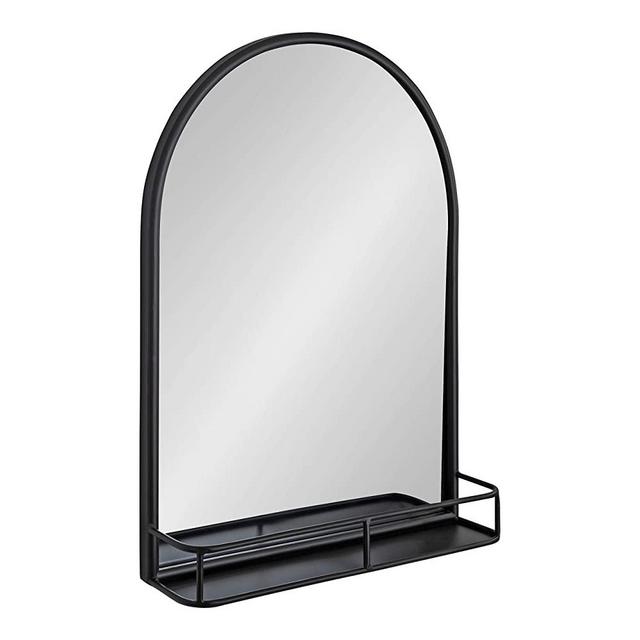 Kate and Laurel Estero Modern Farmhouse Arched Mirror with Shelf, 20 x 28, Black, Chic Rustic-Inspired Mirror for Wall