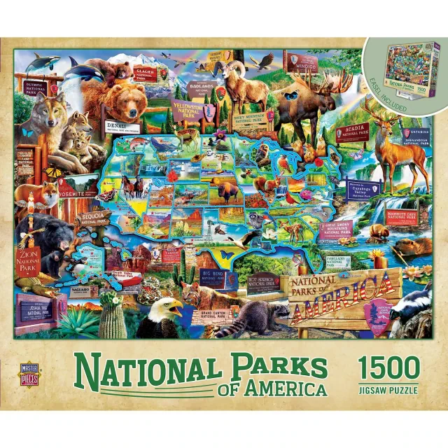 MasterPieces 1500 Piece Jigsaw Puzzle for Adults - National Parks Adventure Map USA