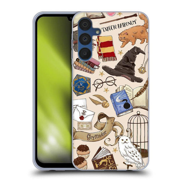 Head Case Designs Officially Licensed Harry Potter Hogwarts Pattern Deathly Hallows XXXVII Gel Case [Military Grade Protection] Compatible with Samsung Galaxy A15