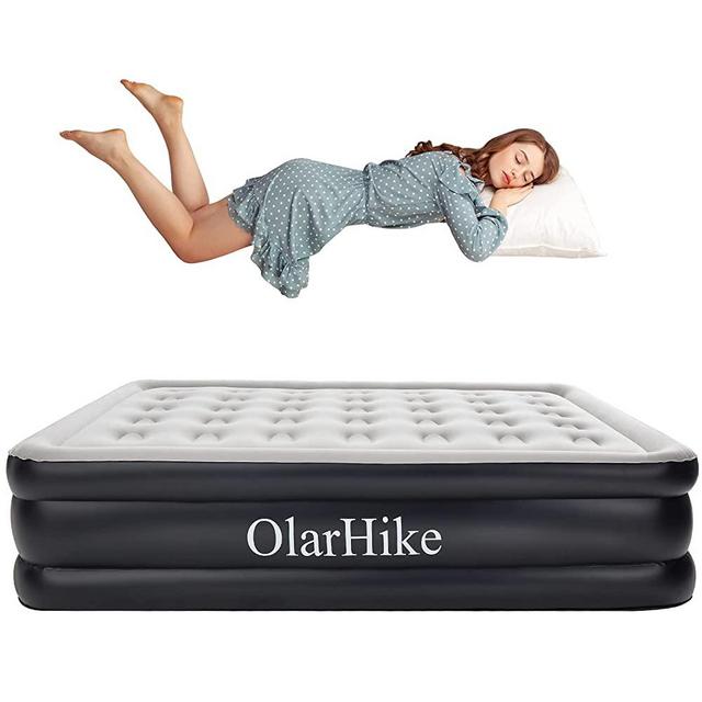 OlarHike Inflatable Queen Air Mattress with Built in Pump,18"Elevated Durable Air Mattresses for Camping,Home&Guests,Fast&Easy Inflation/Deflation Airbed,Black Double Blow up Bed,Travel Cushion,Indoor