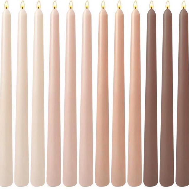 12-Pack Gradient Mocha Taper Candles, 10 Inch Unscented Dripless Candlesticks, Long-Lasting Burn Time of 7-8 Hours, Perfect for Dinners Parties and Home Décor