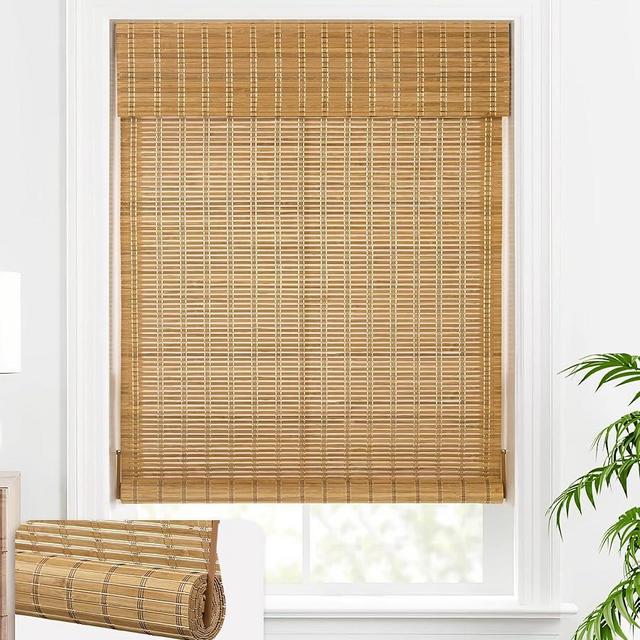 LazBlinds Cordless Bamboo Blinds, Bamboo Roll Up Shades for Windows, Light Filtering Wood Window Blinds, Bamboo Roller Shades for Indoor Home- Blinds Size: 22 1/5'' W x 72'' H, Brown206