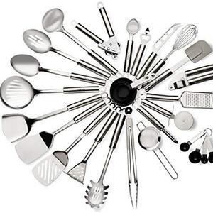 29 Piece Stainless Steel Kitchen Utensils Set – Durable, Non Stick Coating, Ergonomic Handle & Dishwasher Safe Cookware – Heat Resistant Silicone Bent Handles For Superior Grip – Great Gift Idea