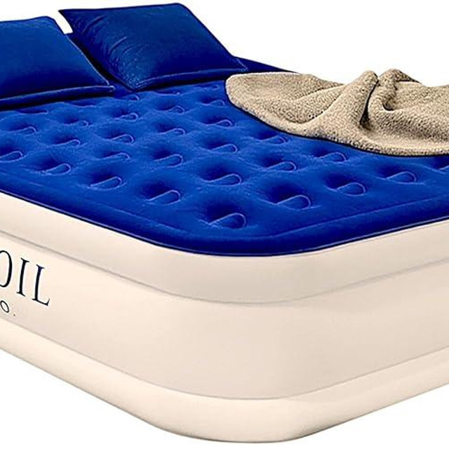 King Koil Luxury Pillow Top Plush Queen Air Mattress with Built-in High-Speed Pump Best for Home, Camping, Guests, 16" Queen Size Double Airbed Adjustable Blow Up Mattress, Waterproof, 1-Year Warranty
